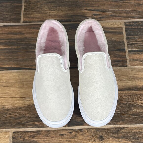Vans Classic Slip On Platform Womens 8 Shoes Cream Suede Pink Faux Fur Sneaker - Picture 14 of 15